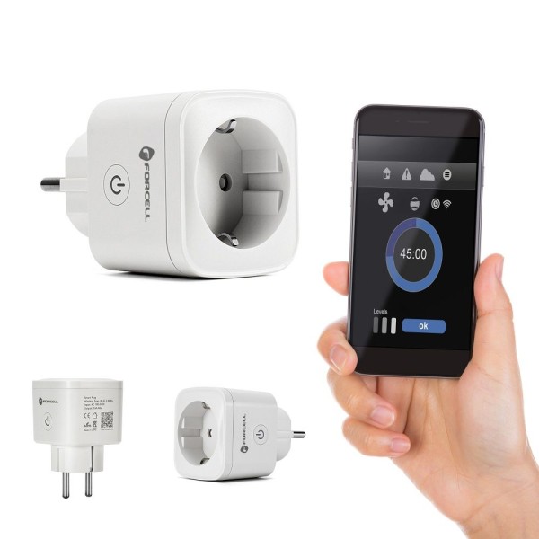 FORCELL F-ENERGY Prise intelligente 230V avec Wifi, programmateur, contrôle vocal, compatible Tuya/Alexa