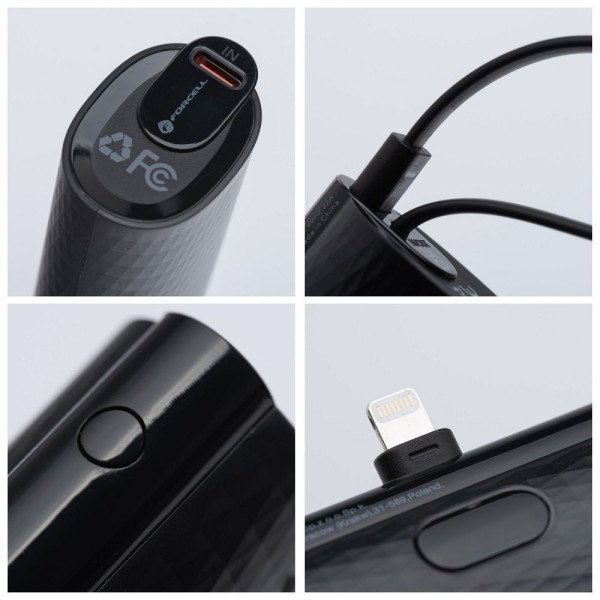 FORCELL F-ENERGY Batterie externe avec câble USB-C et connecteur Lightning intégré 5 000mAh 20W