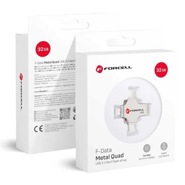 Emballage FORCELL F-DATA Clé USB 32Go multiports (USB-A, USB-C, Lightning, Micro-USB)