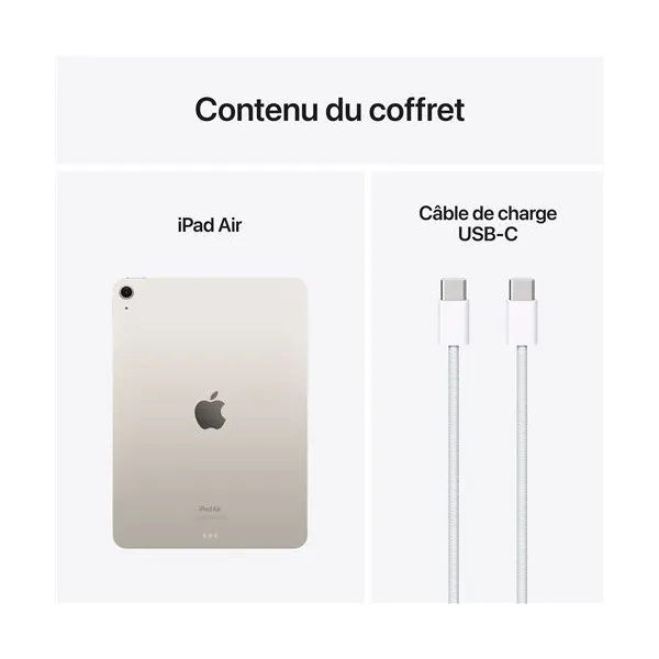 Contenu du coffret APPLE iPad Air 11 Pouces (2024) Puce M3 Lumière stellaire - Neuf