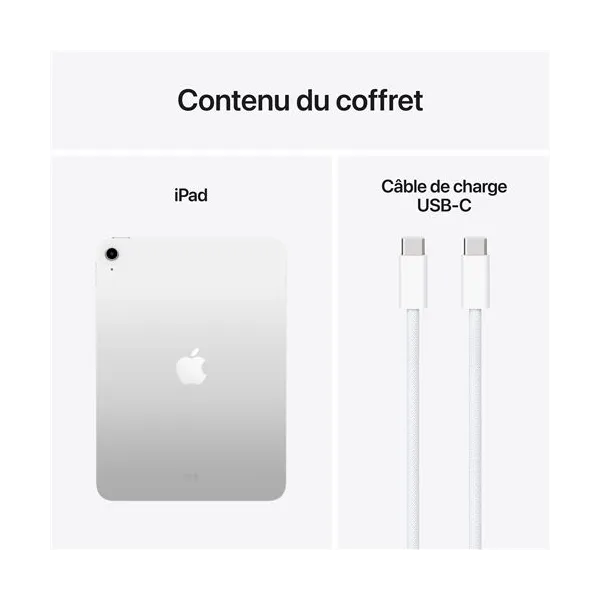 Contenu du coffret APPLE iPad 11ème génération (2025) Puce A16 Argent - Neuf