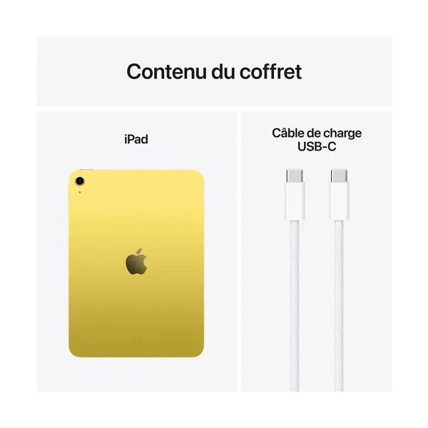 Contenu du coffret APPLE iPad 11ème génération (2025) Puce A16 Jaune - Neuf