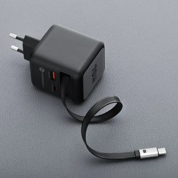 FORCELL F-Energy Chargeur mural 70W USB-C + USB-A avec câble USB-C intégré