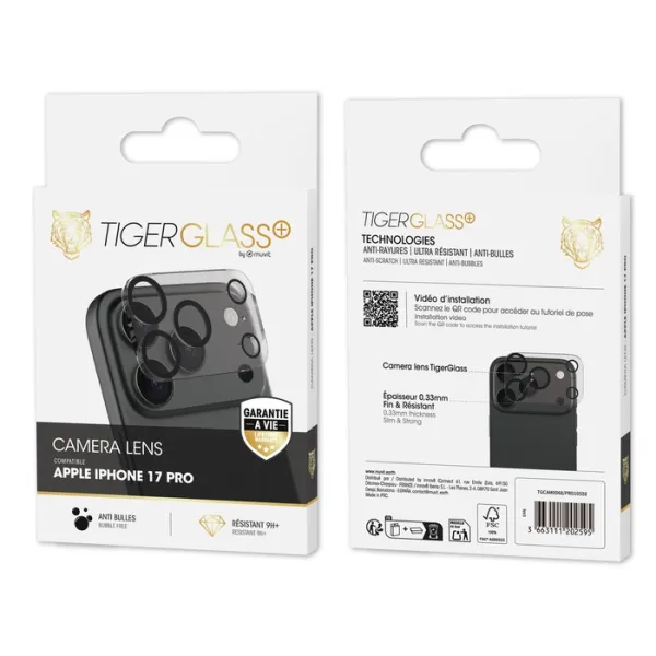 TIGER Glass Plus Camera Lens Protecteur intégral d'objectif iPhone 17 Pro/Pro Max