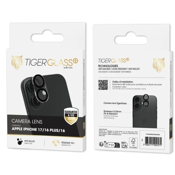 TIGER Glass Plus Camera Lens Protecteur intégral d'objectif iPhone 17/16/16 Plus