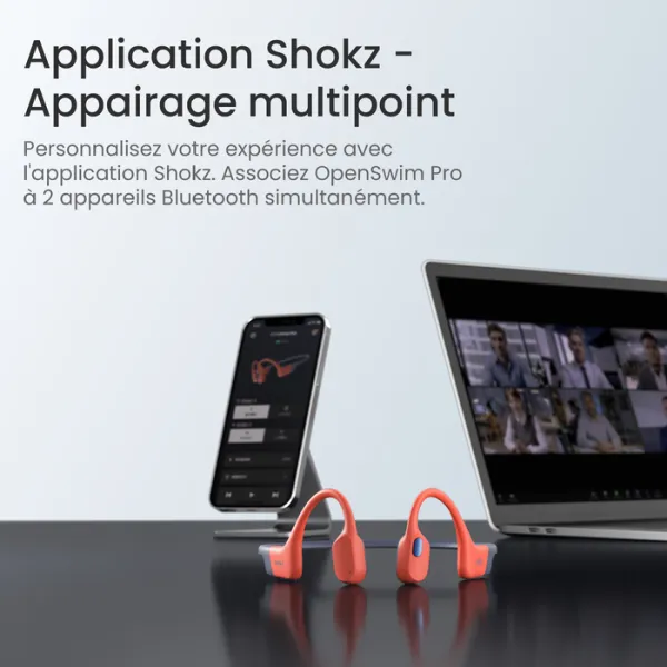 SHOKZ OpenSwim Pro - Ecouteurs bluetooth TWS à conduction osseuse corail