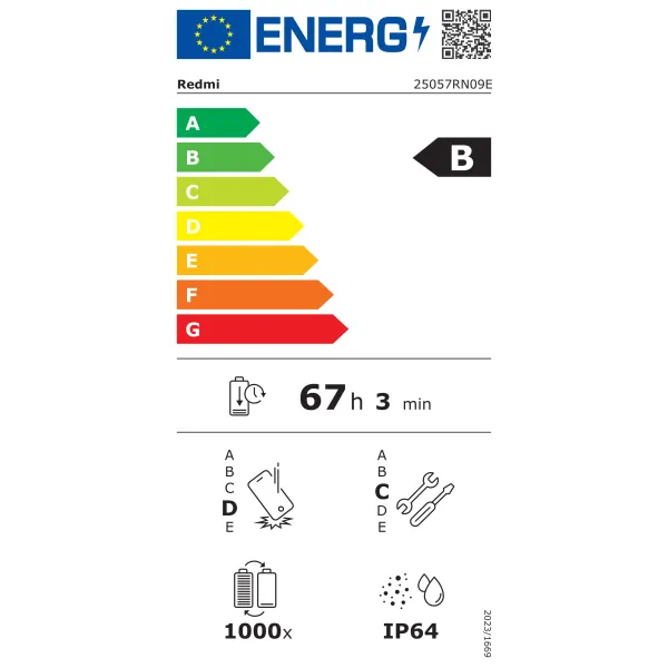 Etiquette énergétique XIAOMI Redmi 15 5G - Neuf