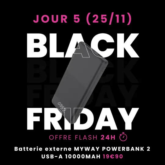 Offre Flash Black Friday MYWAY POWERBANK 2 USB-A 10000mAh (Noir)