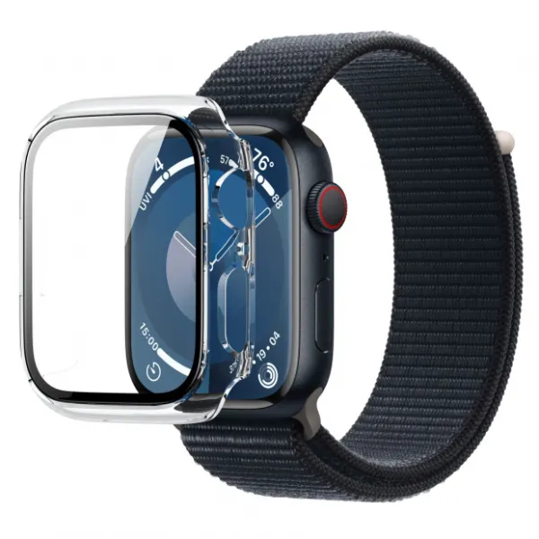 FORCE Coque pour Apple Watch 7/8/9 transparente avec contours noirs