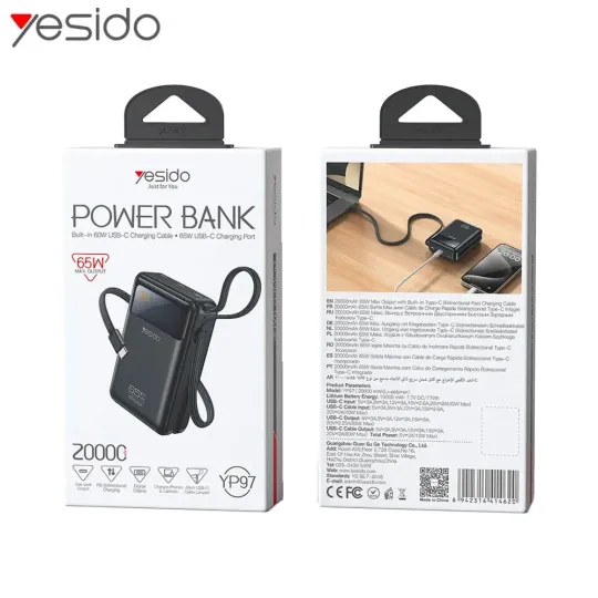 YESIDO Batterie Externe Power Bank USB-C 20000mAh 65W