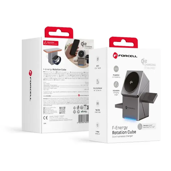 FORCELL F-ENERGY Support de charge 3en1 Rotation Cube Qi2 et MagSafe 15W