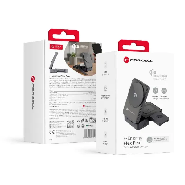 FORCELL F-ENERGY Support de charge 3-en-1 Flex Pro Qi2 et MagSafe 15W