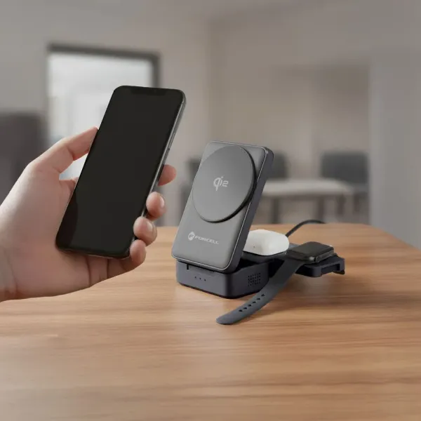 FORCELL F-ENERGY Support de charge 3-en-1 Flex Pro Qi2 et MagSafe 15W