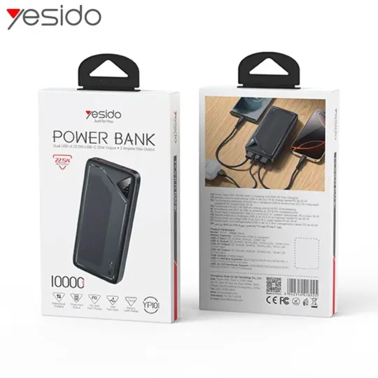 YESIDO Batterie Externe Power Bank 10000mAh 22.5W Noir