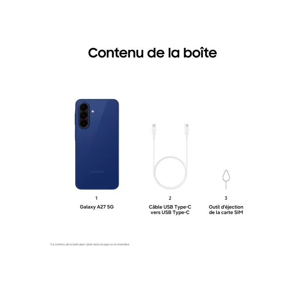 SAMSUNG Galaxy A27 5G - Neuf Bleu Foncé contenu du coffret