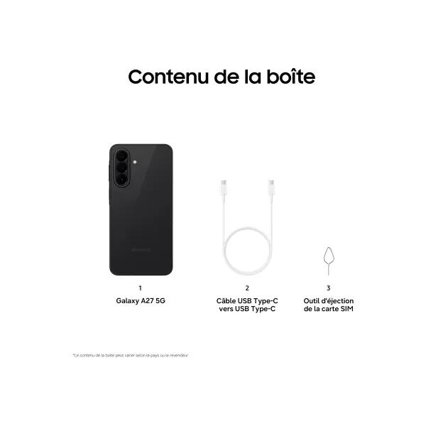 SAMSUNG Galaxy A27 5G - Neuf Noir contenu du coffret