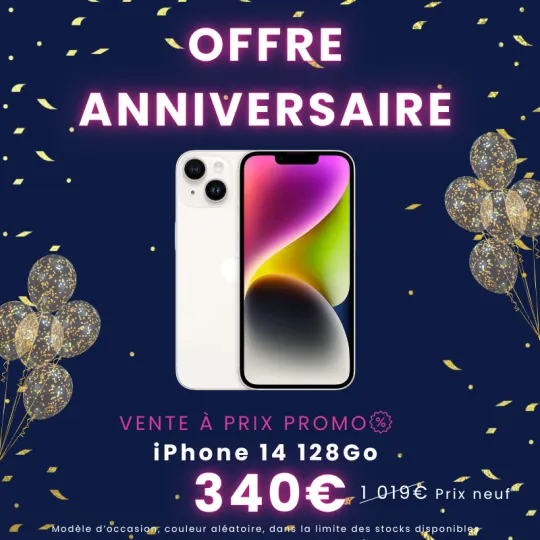 OFFRE 10 ANS - iPhone 14 128Go d'occasion à seulement 340€