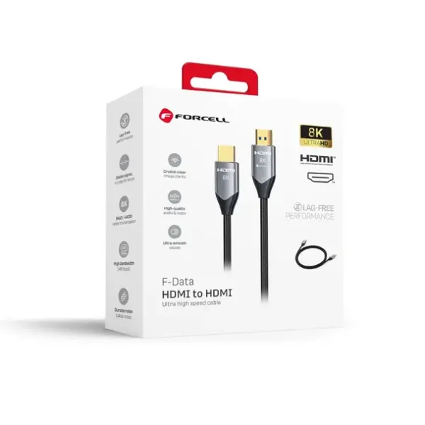 FORCELL Câble HDMI 2.1 Cafule 8K 60Hz / 4K 120Hz - 48 Gbps (1m/2m/3m/5m) Noir Packaging