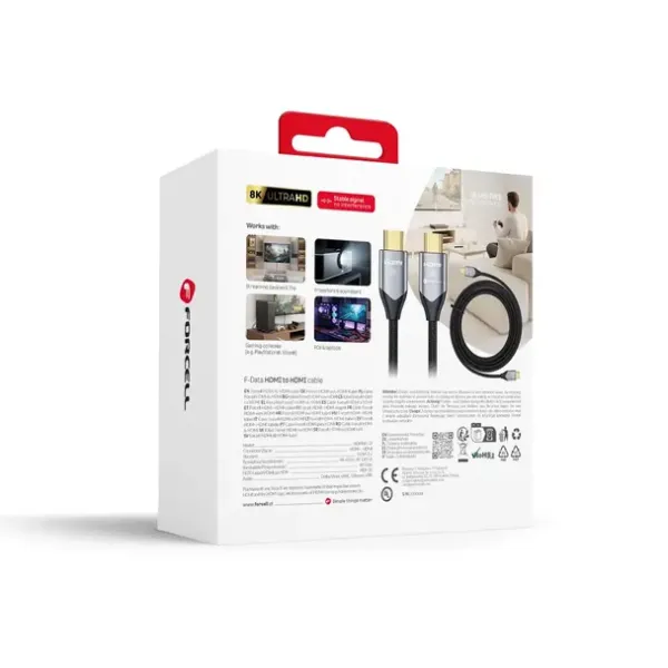 FORCELL Câble HDMI 2.1 Cafule 8K 60Hz / 4K 120Hz - 48 Gbps (1m/2m/3m/5m) Noir Packaging
