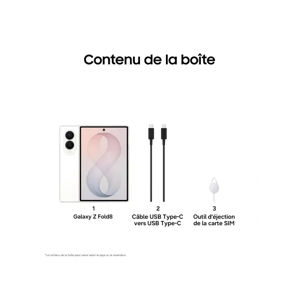 SAMSUNG Galaxy Z Fold8 - Neuf Blanc Contenu de la boîte