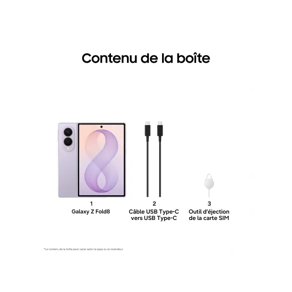 SAMSUNG Galaxy Z Fold8 - Neuf Lavande Contenu de la boîte