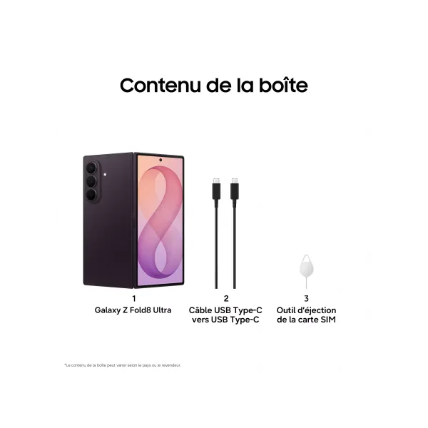 SAMSUNG Galaxy Z Fold8 Ultra - Neuf Prune Contenu de la boîte