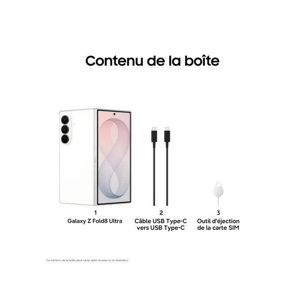 SAMSUNG Galaxy Z Fold8 Ultra - Neuf Blanc Contenu de la boîte