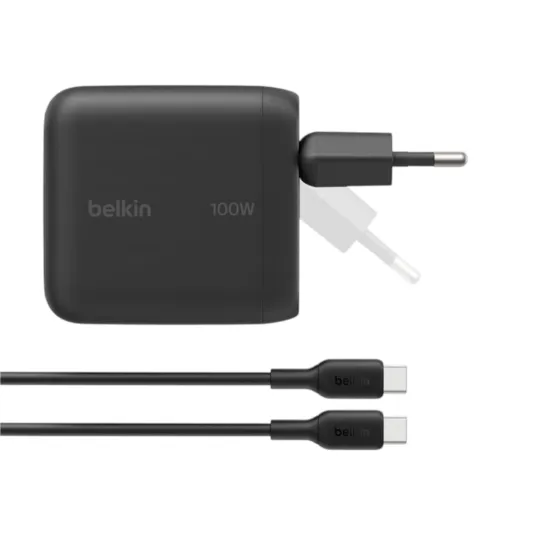 BELKIN Chargeur Secteur USB-C 100W + Câble USB-C vers USB-C 1,5m Noir