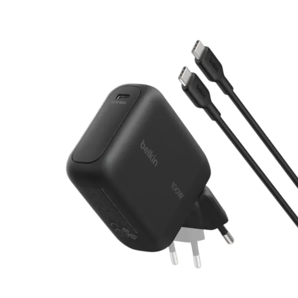 BELKIN Chargeur Secteur USB-C 100W + Câble USB-C vers USB-C 1,5m Noir