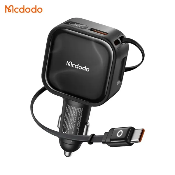 MCDODO Chargeur Voiture Allume-Cigare Câble USB-C Rétractable Intégré 93W