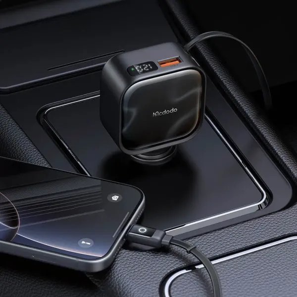 MCDODO Chargeur Voiture Allume-Cigare Câble USB-C Rétractable Intégré 93W