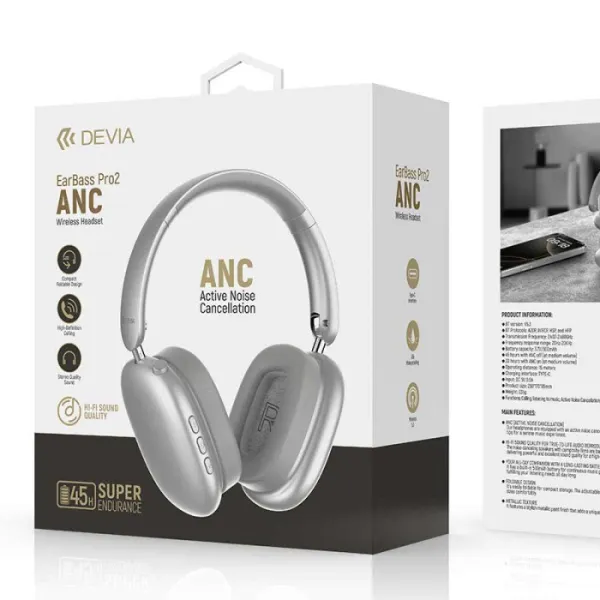 Boîte DEVIA EarBass Pro2 Casque Bluetooth Argent