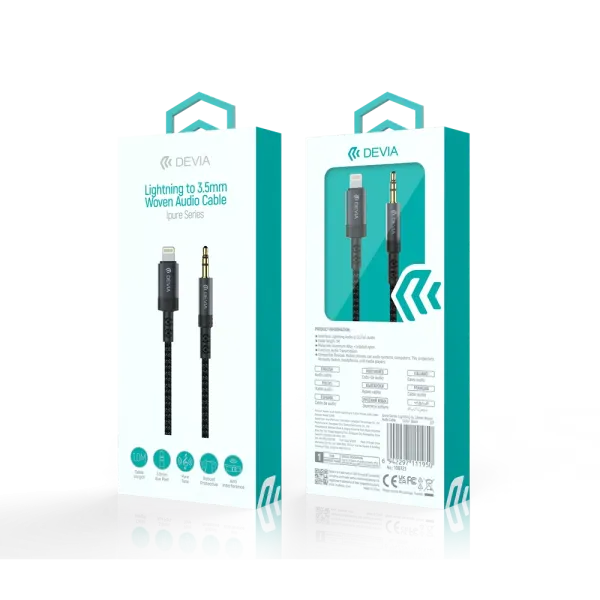 DEVIA Câble Lightning Vers Jack 3,5mm 1m (Noir)