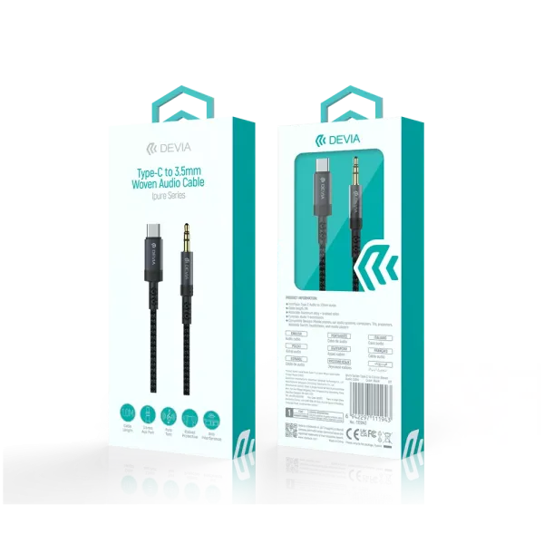 DEVIA Câble USB-C Vers Jack 3,5mm 1m (Noir)