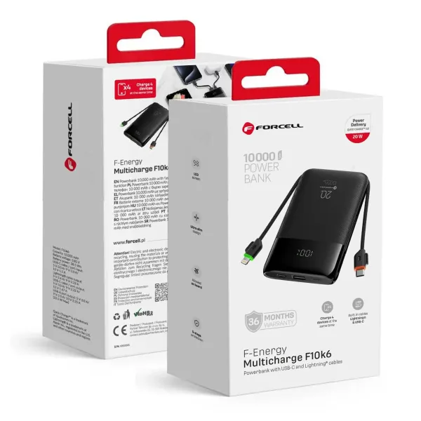 FORCELL F-ENERGY Batterie externe multicharge avec câbles Type C et Lightning