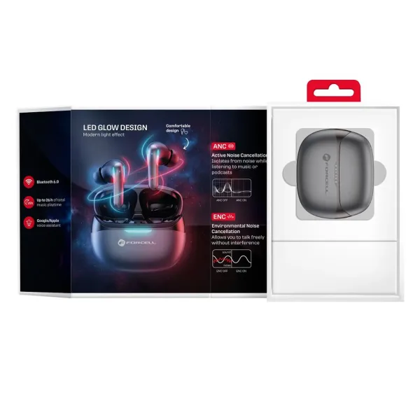 FORCELL F-Audio Pulse Pro ANC + ENC - Écouteurs sans fil TWS Noir