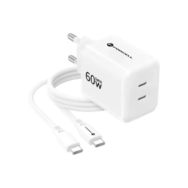 Forcell F-Energy GaN III Chargeur de téléphone USB C vers USB C Blanc