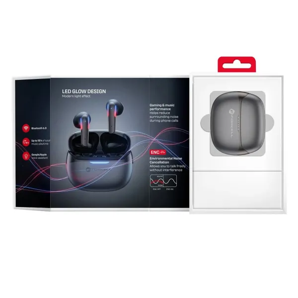 FORCELL F-Audio Pulse Air ENC Écouteurs Sans Fil TWS Bluetooth Noir