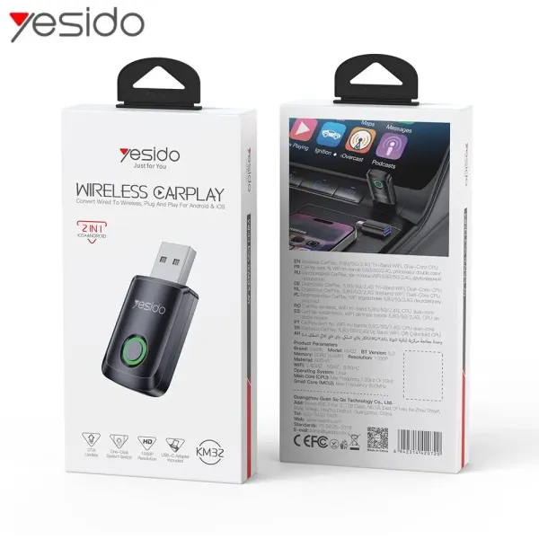 Yesido Adaptateur sans Fil CarPlay & Android Auto