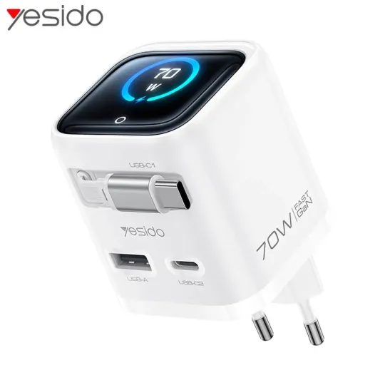 Yesido Chargeur Secteur avec Câble Rétractable & Affichage Digital