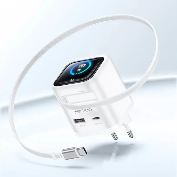 Yesido Chargeur Secteur avec Câble Rétractable & Affichage Digital