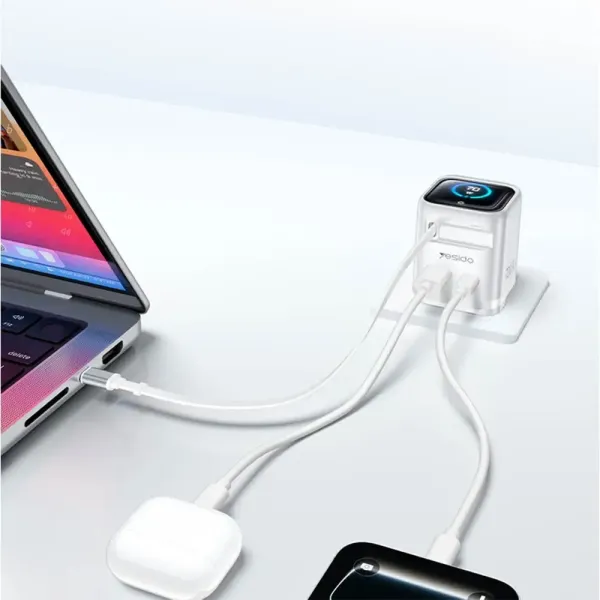 Yesido Chargeur Secteur avec Câble Rétractable & Affichage Digital