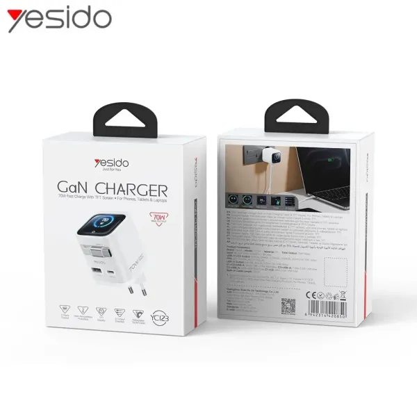 Yesido Chargeur Secteur avec Câble Rétractable & Affichage Digital