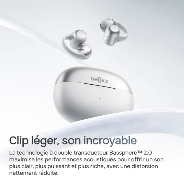 SHOKZ OpenDots 2 – Écouteurs sans fil open-ear à conduction aérienne Argent