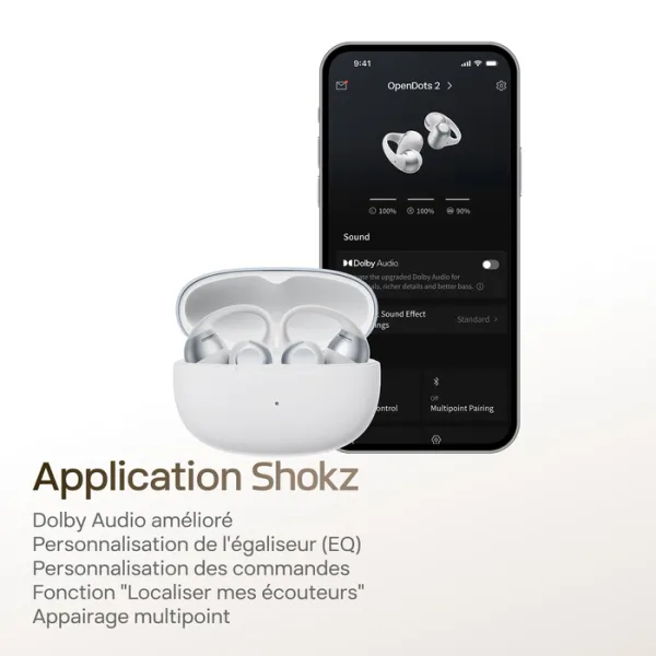 SHOKZ OpenDots 2 – Écouteurs sans fil open-ear à conduction aérienne Argent