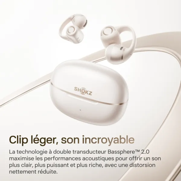 SHOKZ OpenDots 2 – Écouteurs sans fil open-ear à conduction aérienne Blanc
