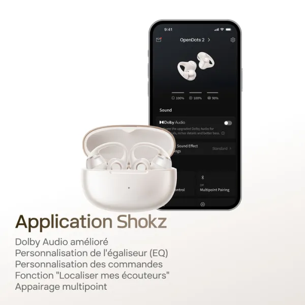 SHOKZ OpenDots 2 – Écouteurs sans fil open-ear à conduction aérienne Blanc