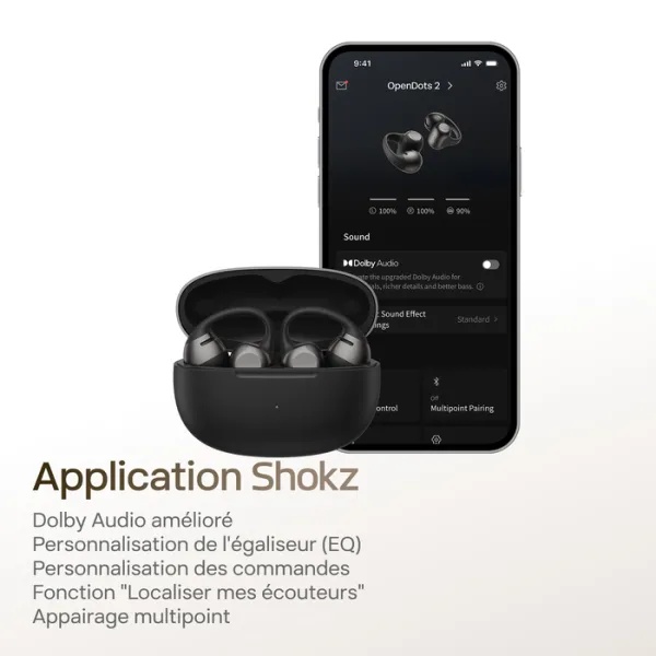 SHOKZ OpenDots 2 – Écouteurs sans fil open-ear à conduction aérienne Noir