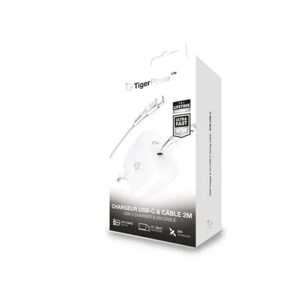 TIGER Power Lite Pack Chargeur Secteur GAN 67W & Câble USB-C 2M