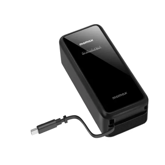 MOMAX 1-Pac+ 10000mAh 3-en-1 GaN avec câble USB-C rétractable Noir